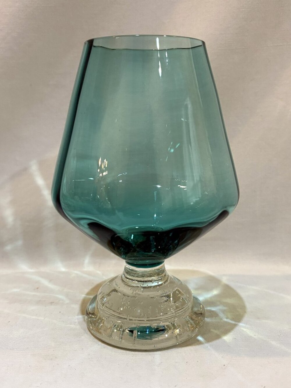 Whitefriars Glass Turquoise Vase Clear Base Bullicante Controlled Bubble
